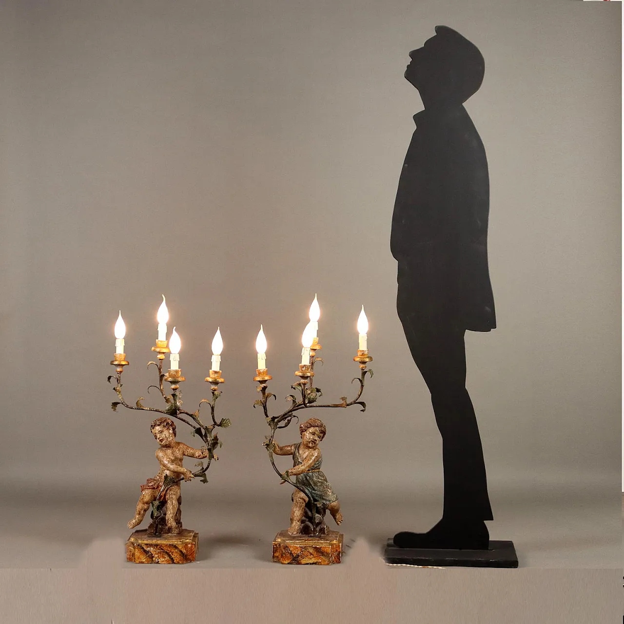 Coppia di lampade scultore in legno dipinto, '900 2