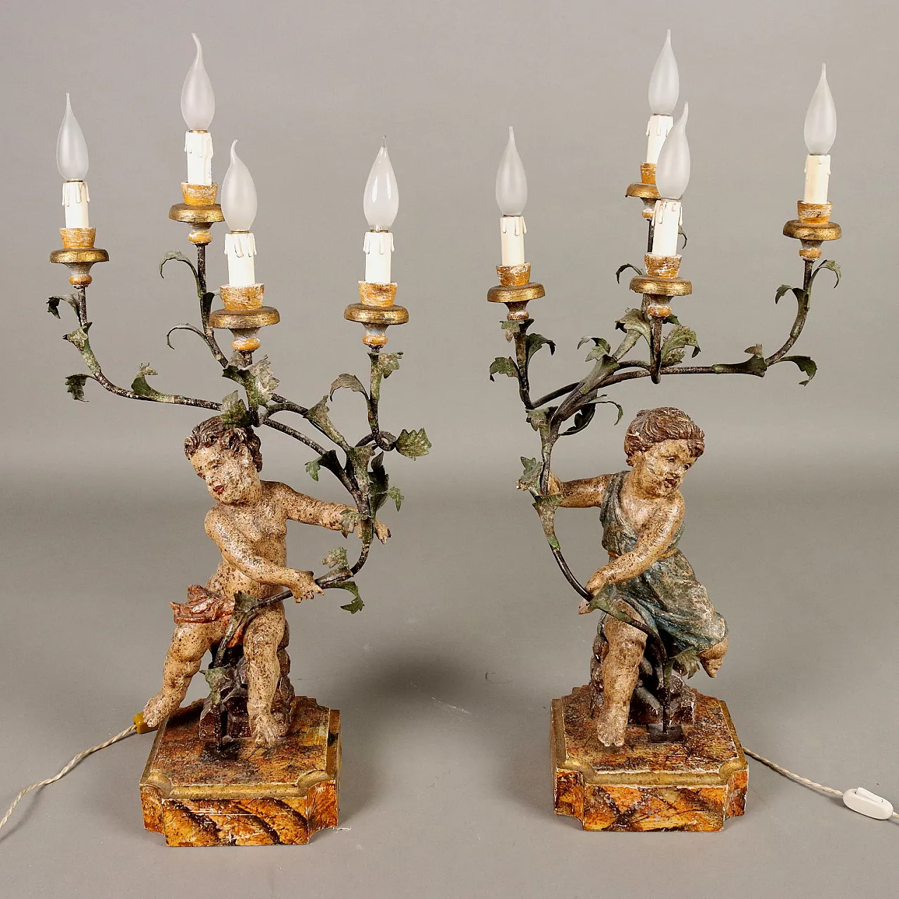 Coppia di lampade scultore in legno dipinto, '900 7