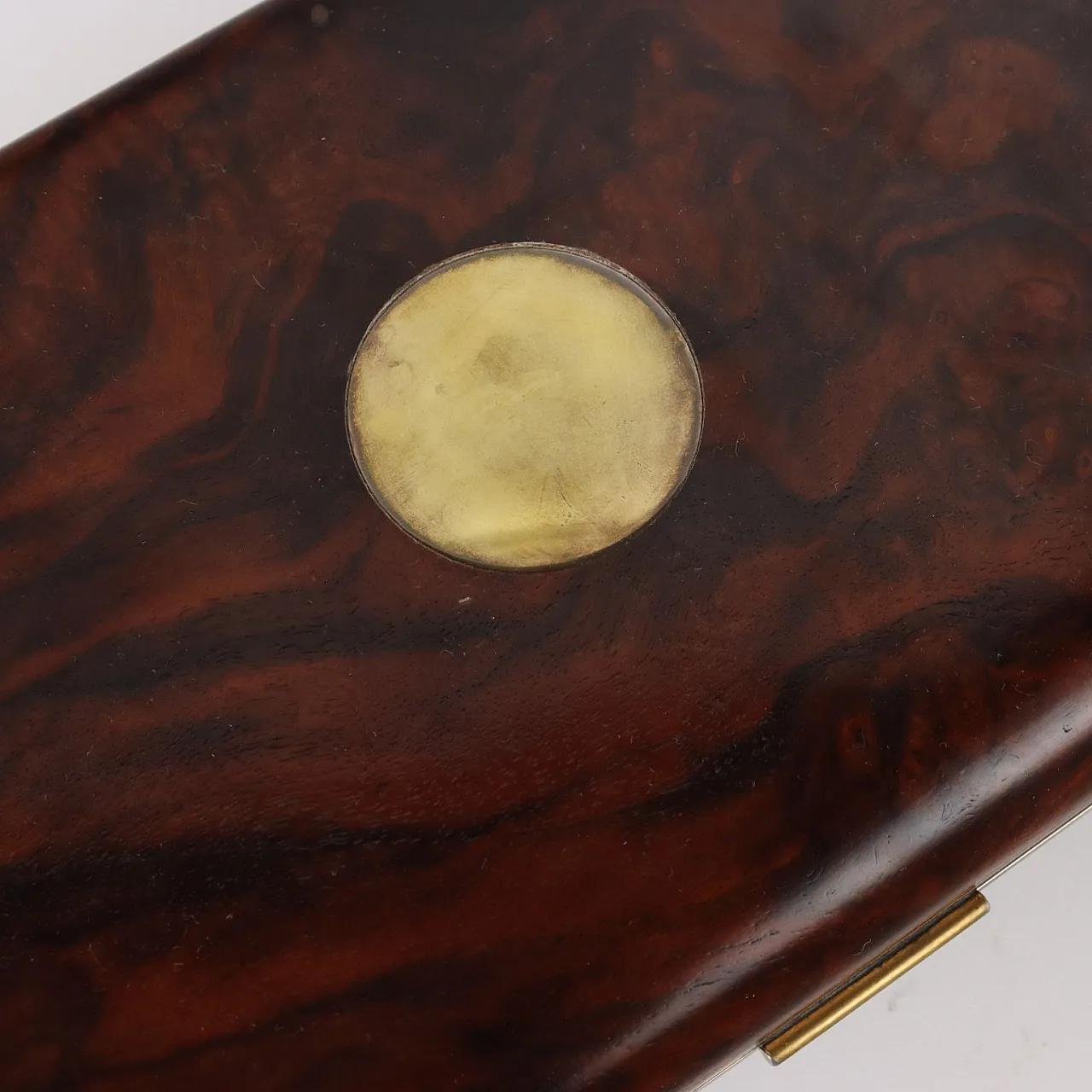 Cofanetto in acero e radica di noce con bordi in ottone, anni '80 6