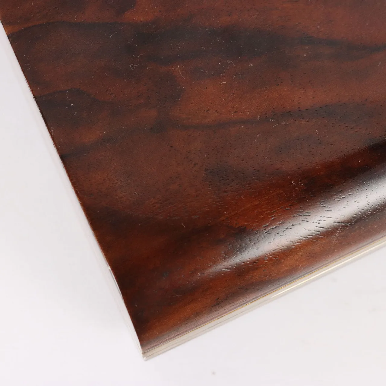 Cofanetto in acero e radica di noce con bordi in ottone, anni '80 7