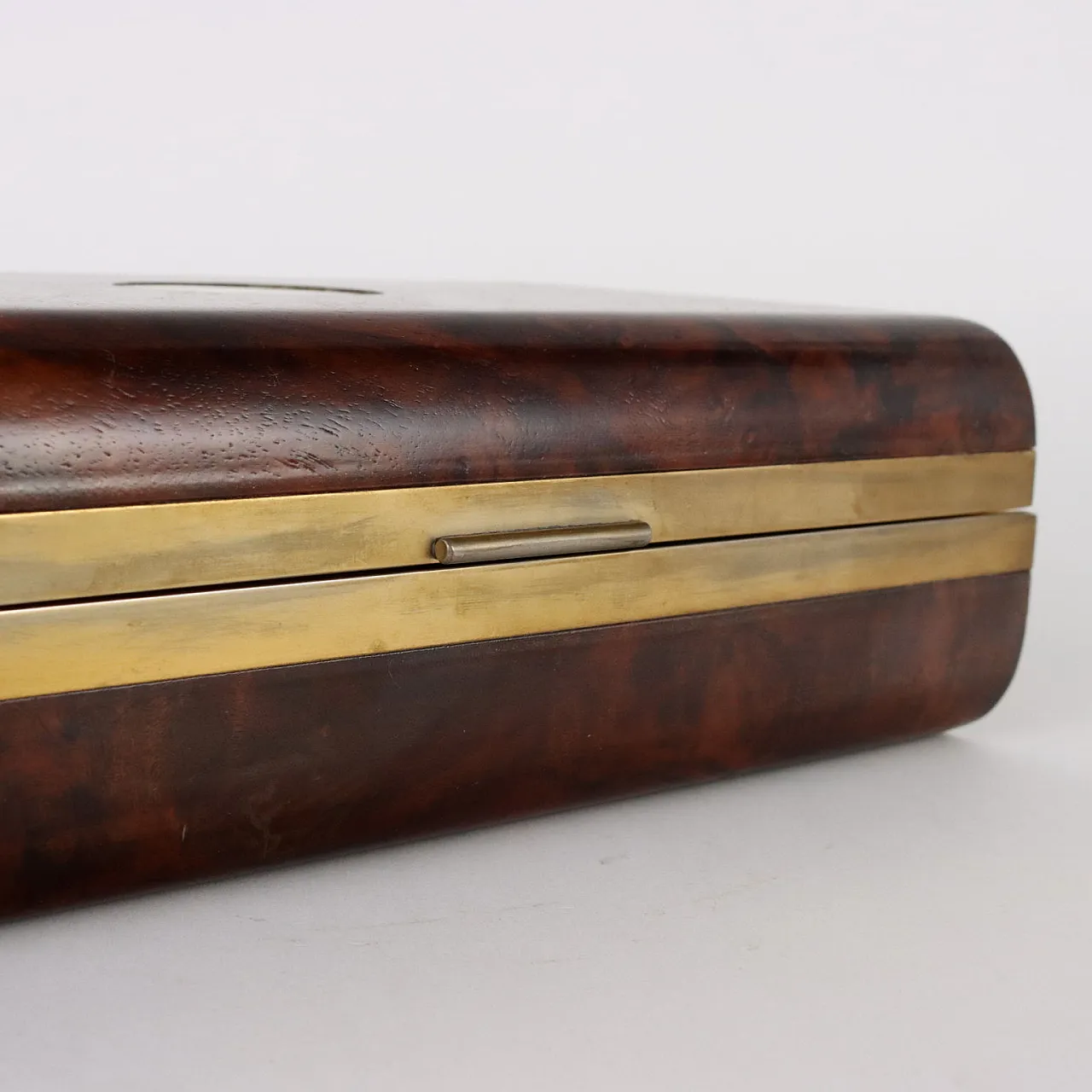 Cofanetto in acero e radica di noce con bordi in ottone, anni '80 8