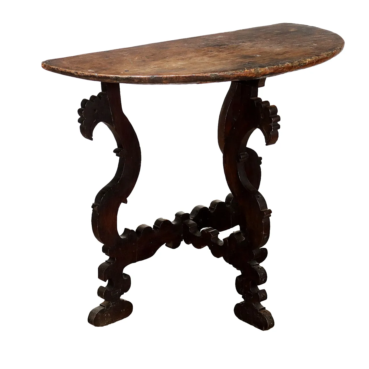 Baroque demi lune console in walnut with sculptural legs, 18th century 1