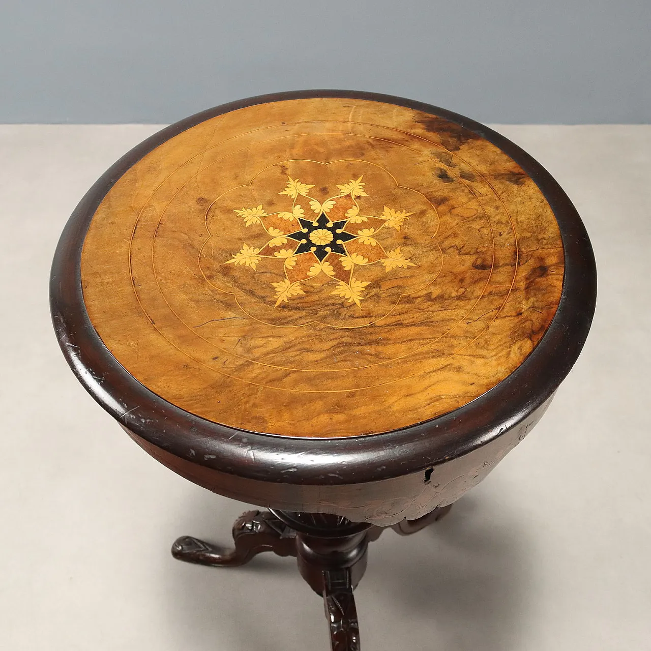 Tavolo da cucito in noce e legni vari, fine '800 4