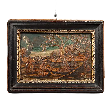 Scena biblica, intarsio in legno, '800