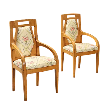 Coppia di poltrone in acero con schienali e sedili imbottiti, '800