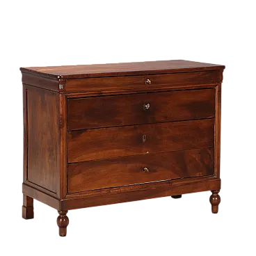 Cassettiera in noce, ottone, abete e pioppo, metà '800