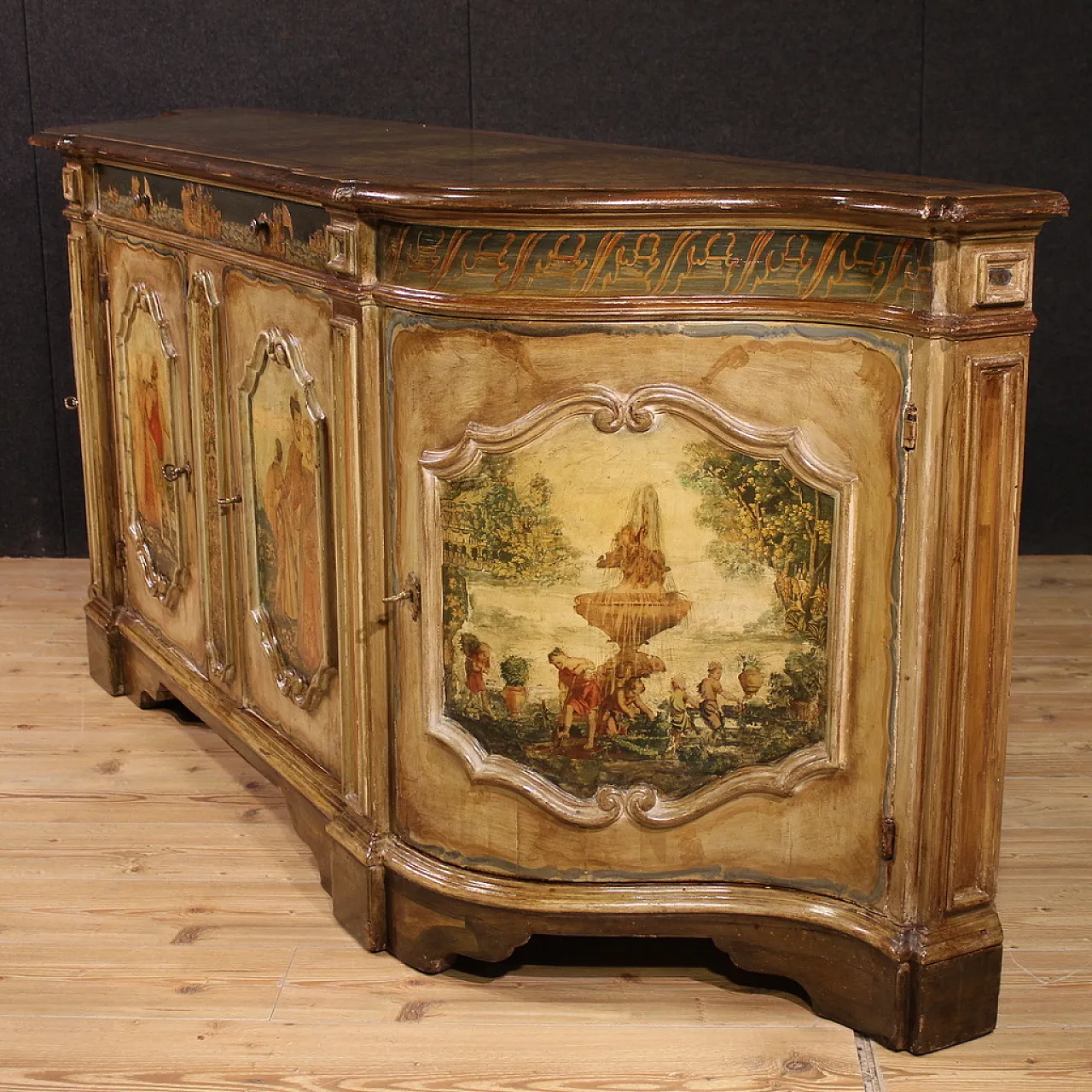 Grande credenza veneziana laccata e dipinta, '900 6