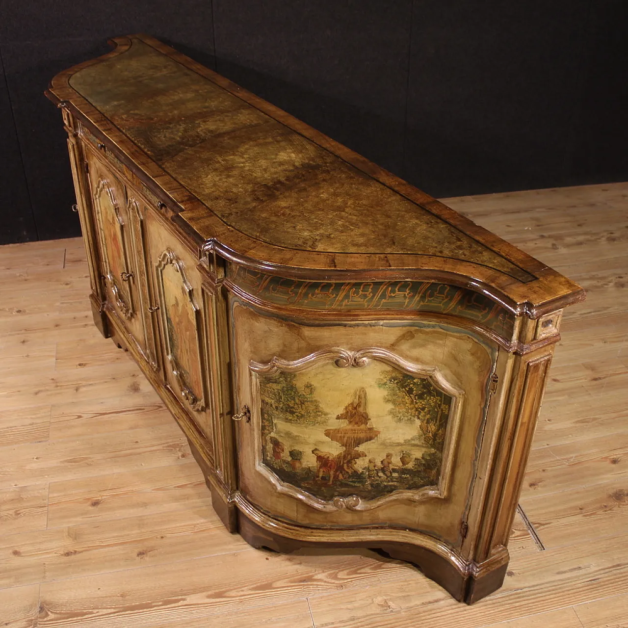 Grande credenza veneziana laccata e dipinta, '900 11