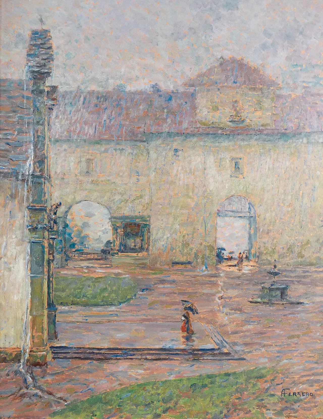 It's raining at the Sanctuary of Oropa by Alberto Ferrero,20th century 2