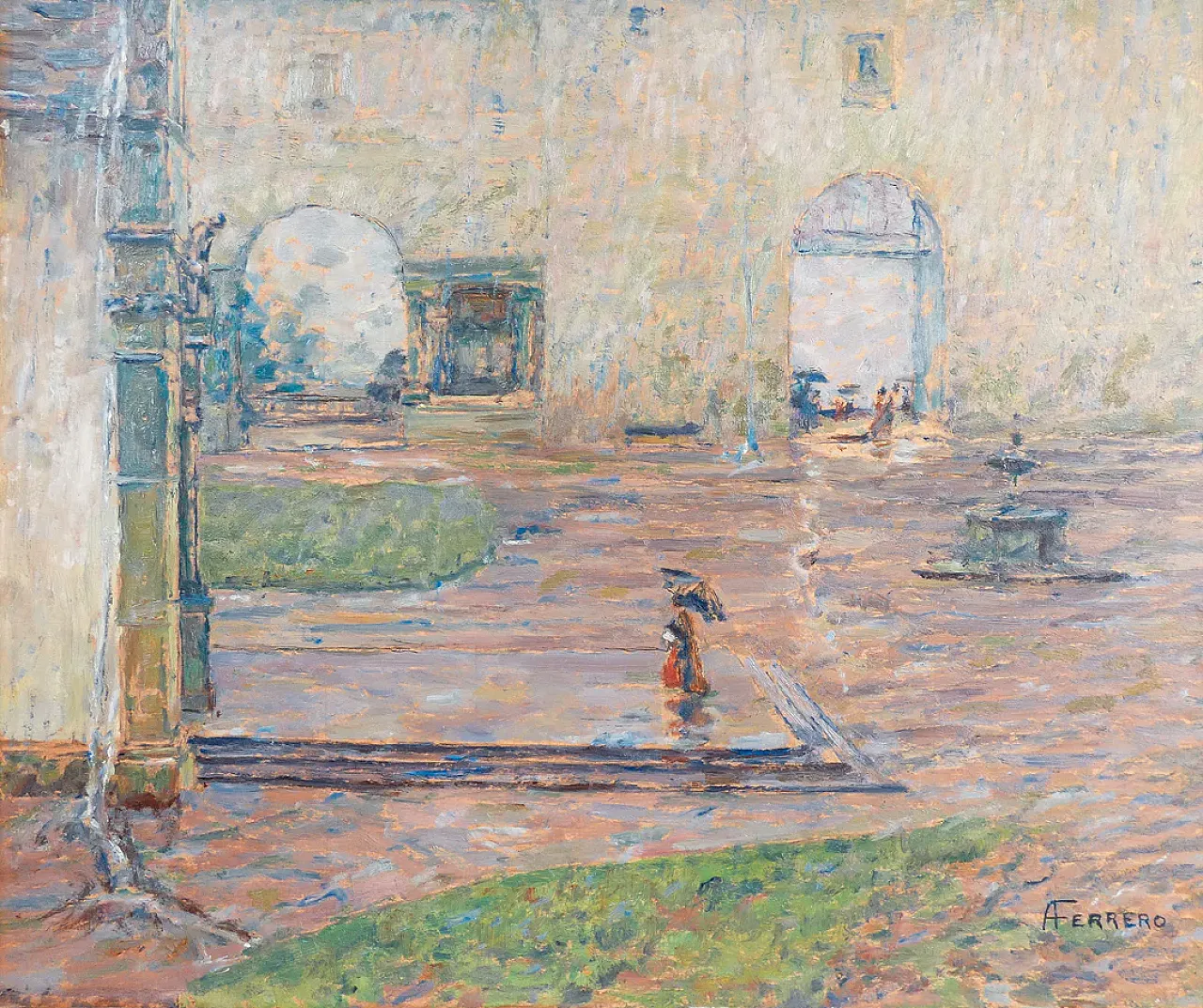 It's raining at the Sanctuary of Oropa by Alberto Ferrero,20th century 3