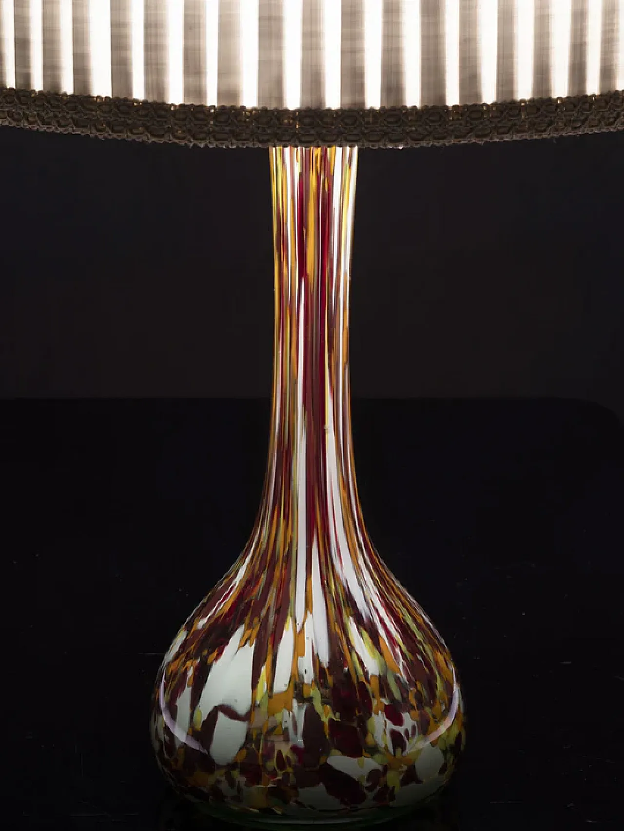 Lampada da tavolo in vetro con paralume in tessuto, fine '900 6