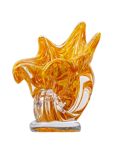 Vaso in vetro arancione a forma di mano, anni '70