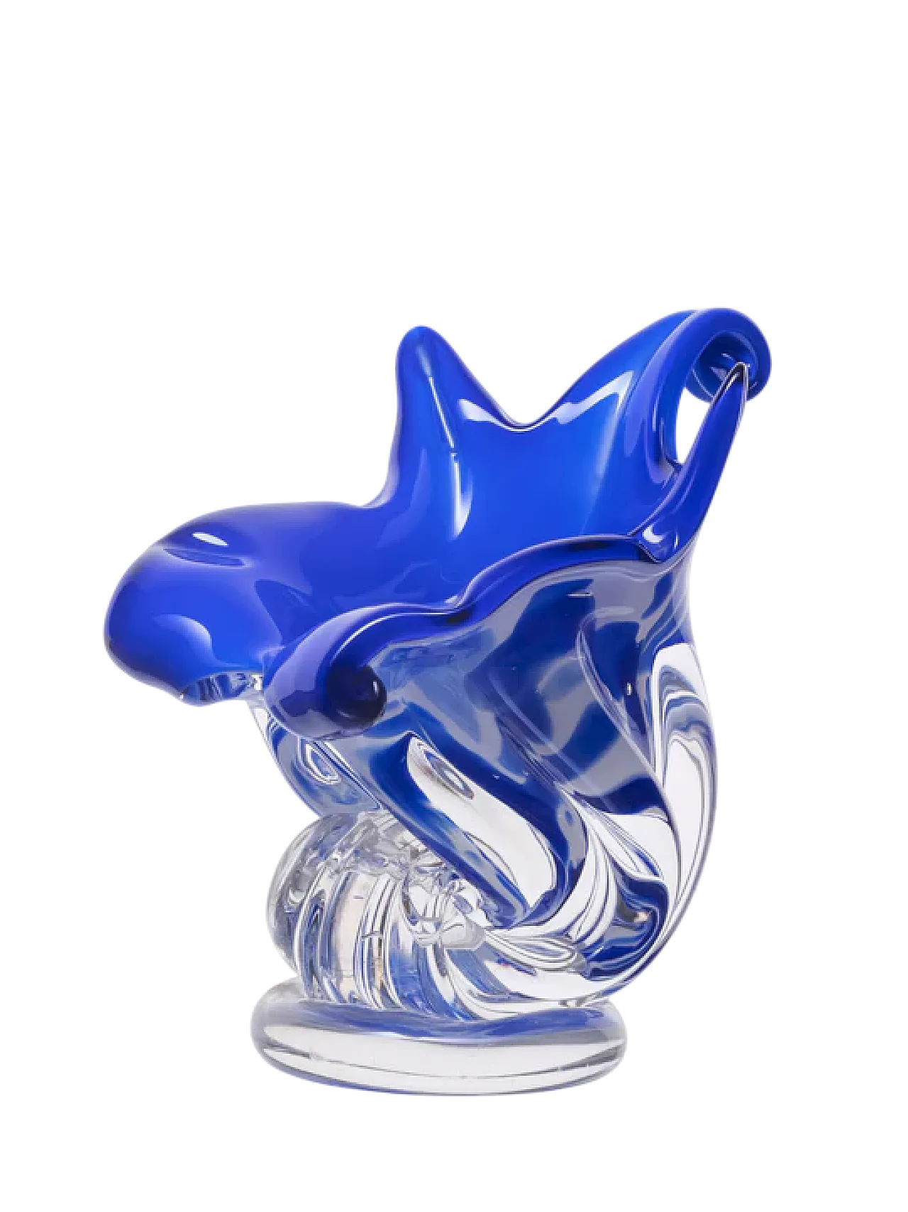 Vaso di vetro blu a forma di mano, anni '70 5