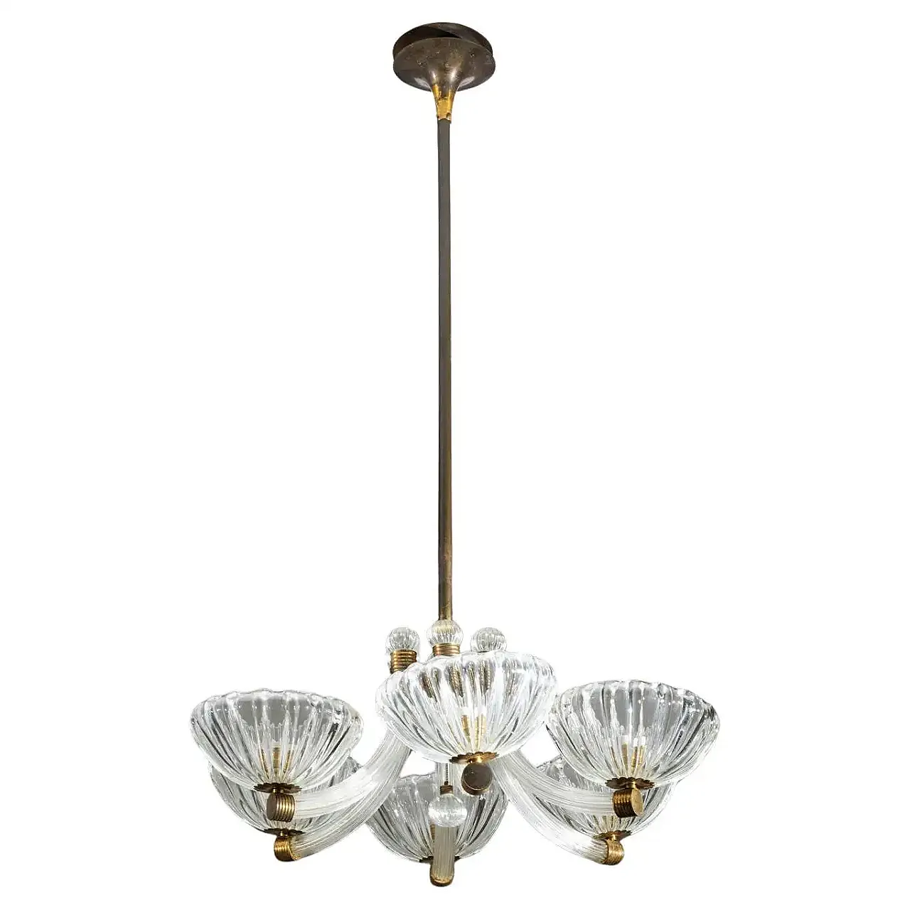 Lampada a sospensione a sei braccia di Barovier & Toso, anni '50 1