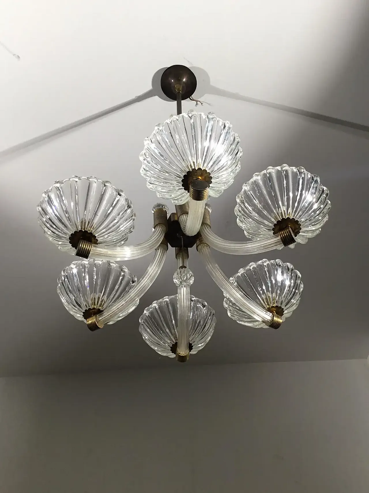 Lampada a sospensione a sei braccia di Barovier & Toso, anni '50 4