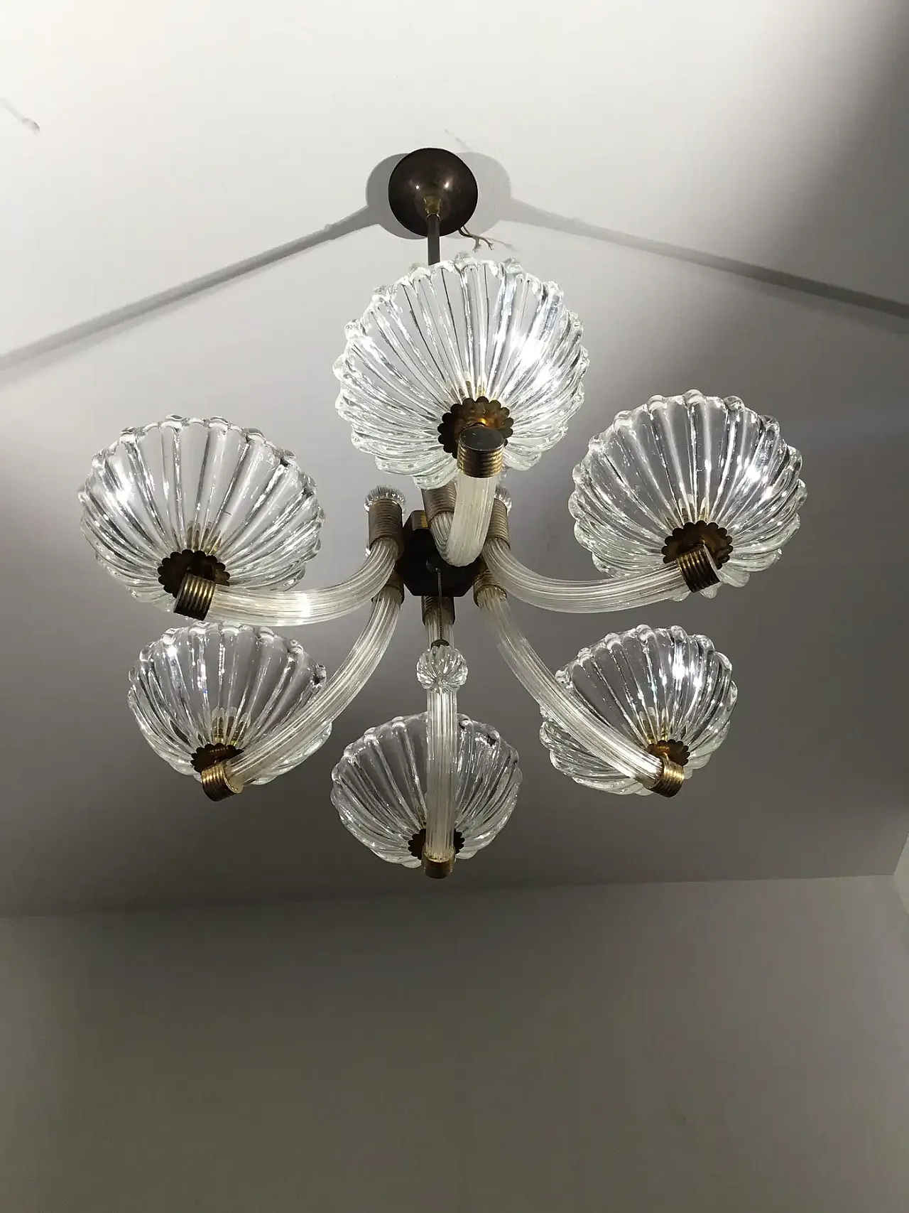 Lampada a sospensione a sei braccia di Barovier & Toso, anni '50 5