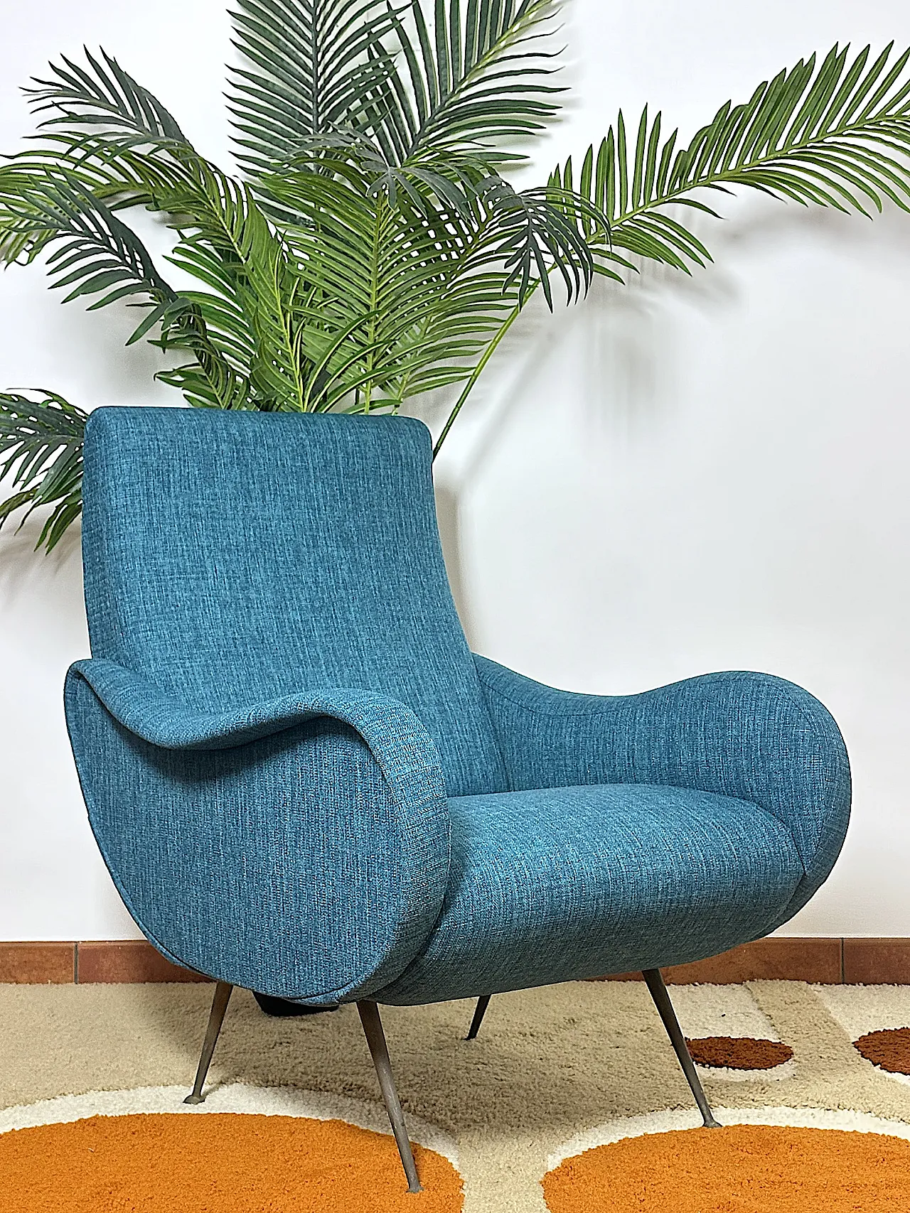 Lady armchair Marco Zanuso style sky blue, 1950s 1