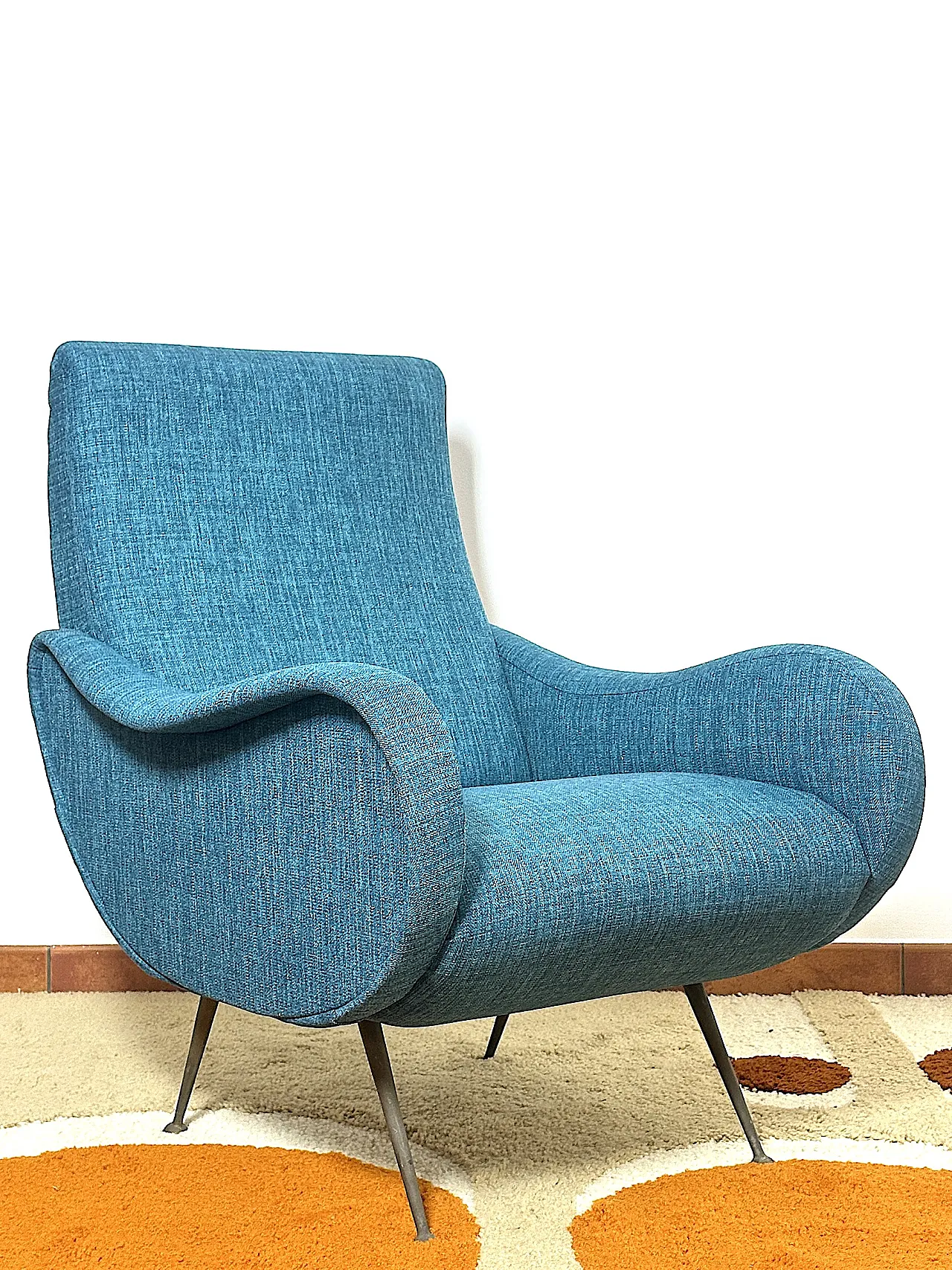 Lady armchair Marco Zanuso style sky blue, 1950s 2