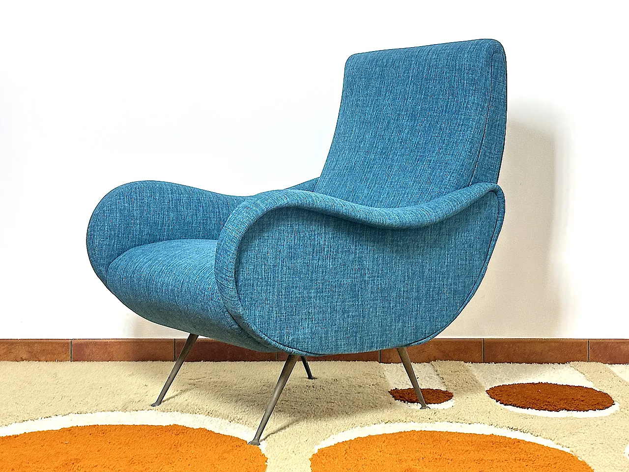 Lady armchair Marco Zanuso style sky blue, 1950s 6