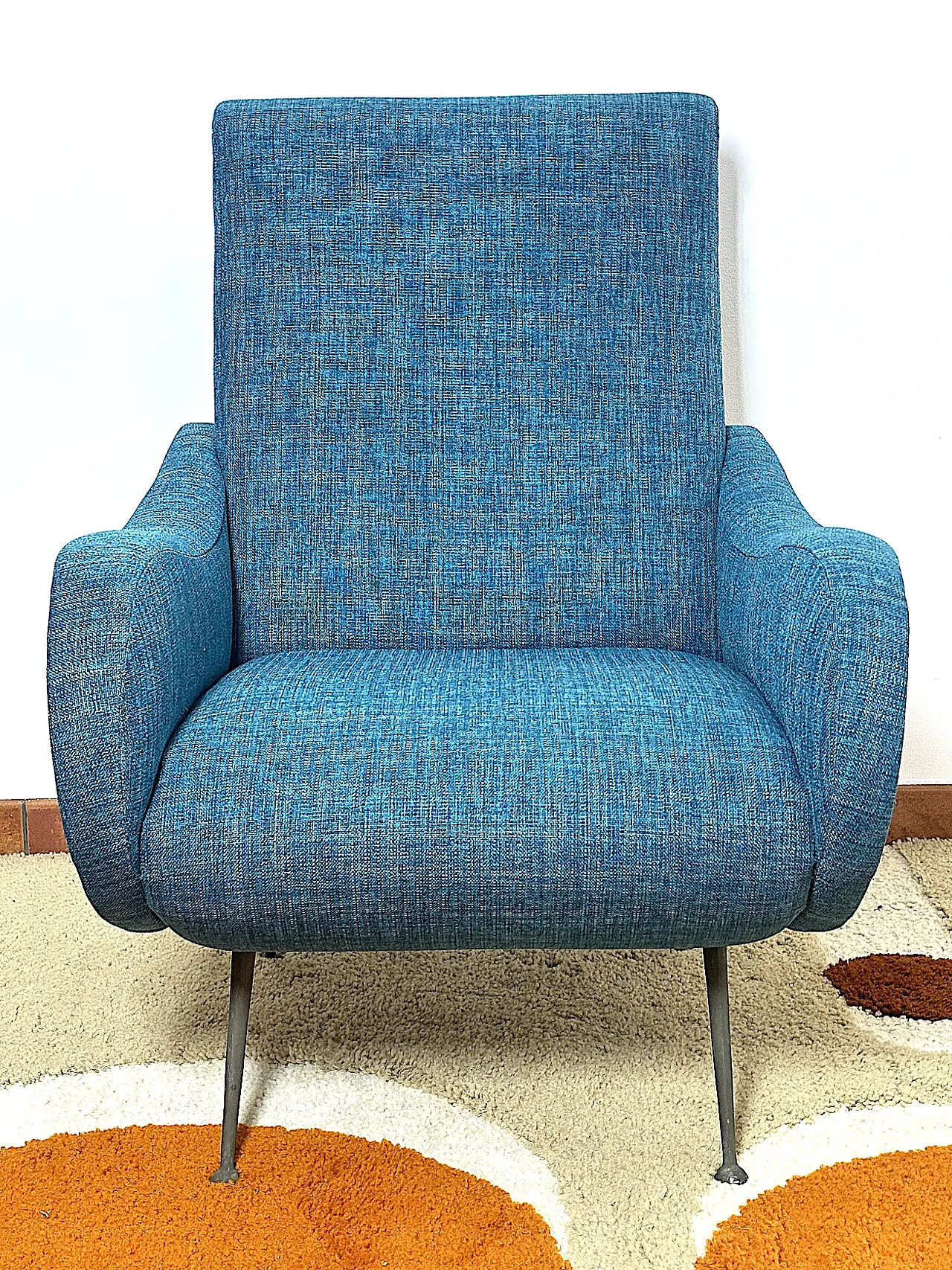Lady armchair Marco Zanuso style sky blue, 1950s 7