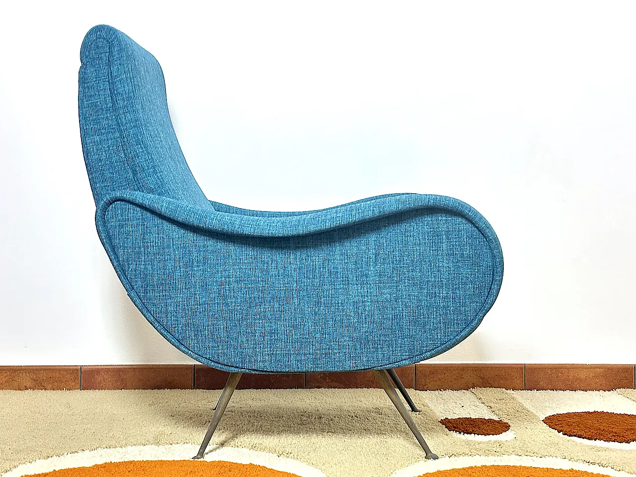 Lady armchair Marco Zanuso style sky blue, 1950s 8