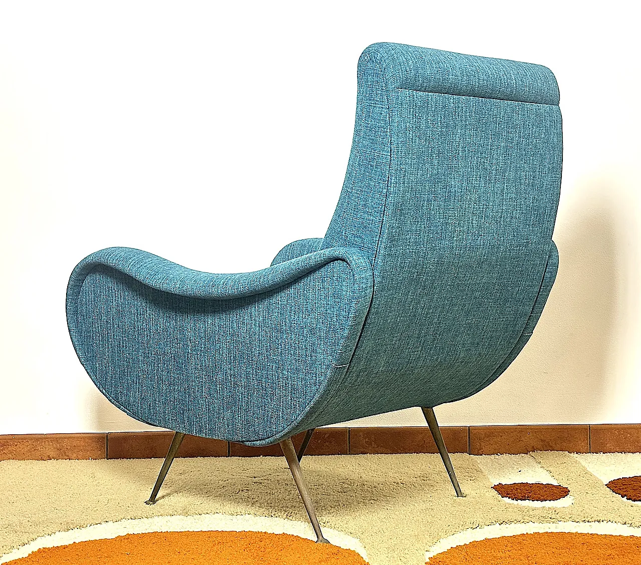 Lady armchair Marco Zanuso style sky blue, 1950s 11