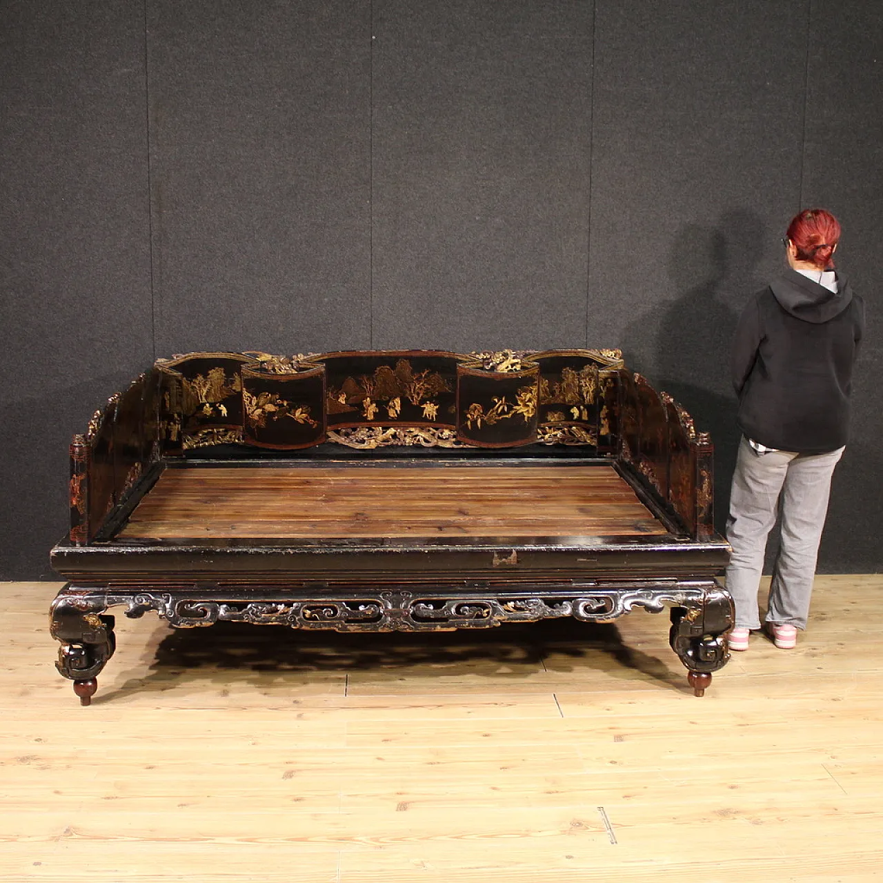 Letto da oppio cinese laccato e dorato, '800 2