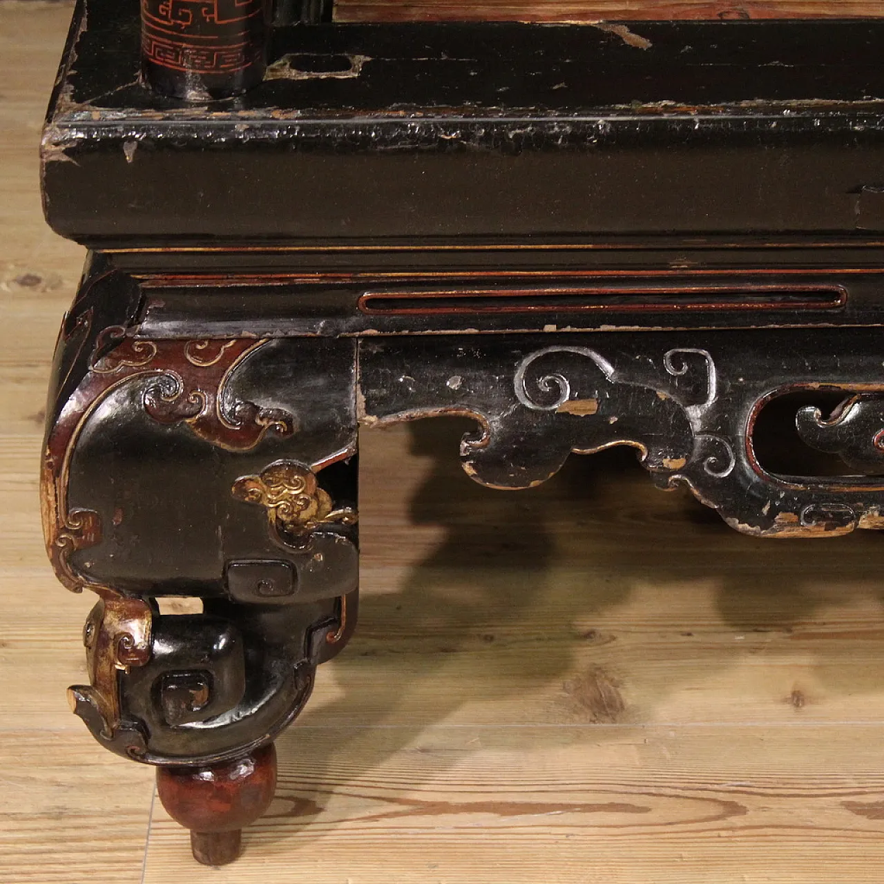 Letto da oppio cinese laccato e dorato, '800 6