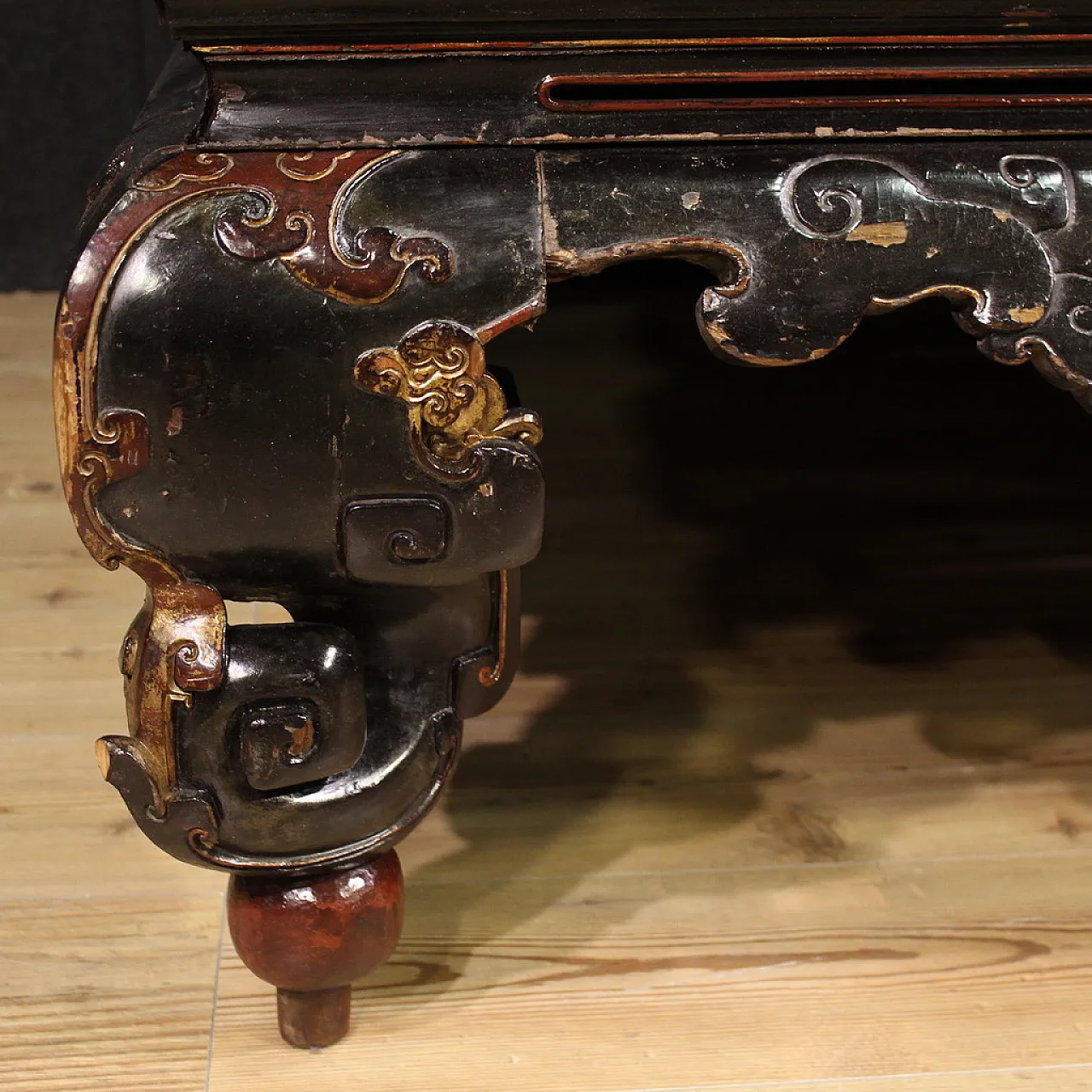 Letto da oppio cinese laccato e dorato, '800 7