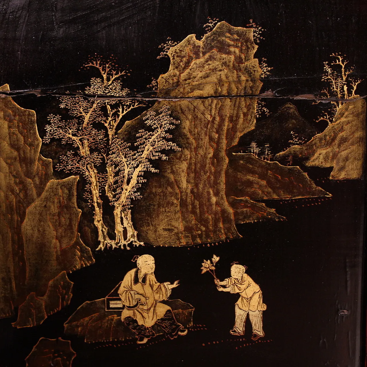 Letto da oppio cinese laccato e dorato, '800 11