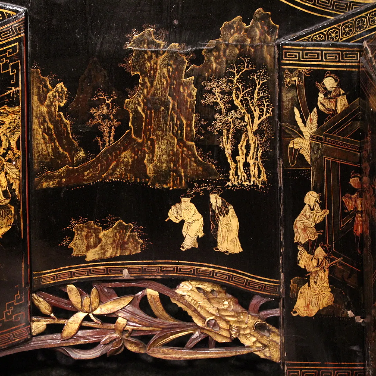 Letto da oppio cinese laccato e dorato, '800 12