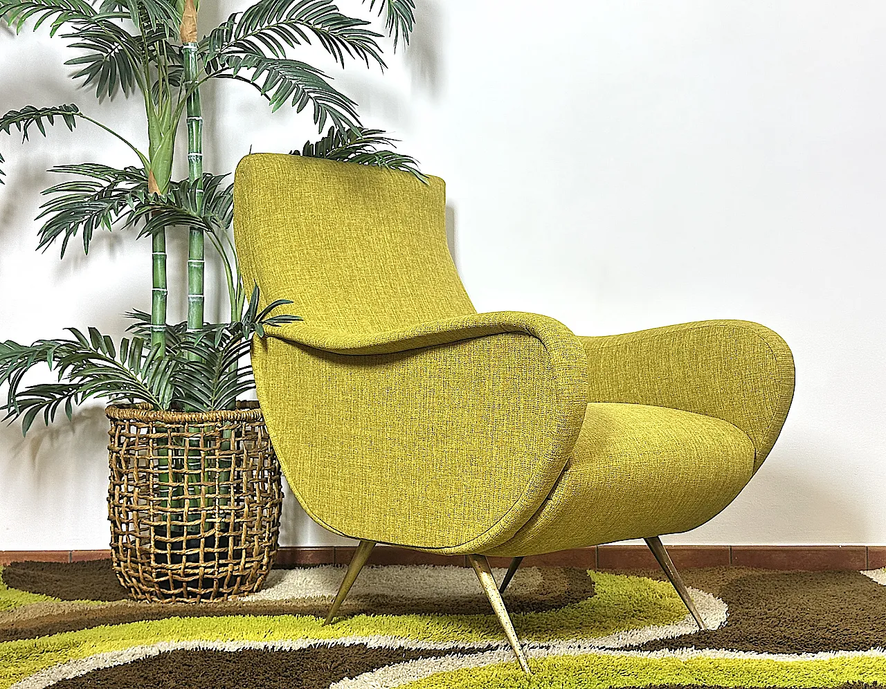 Lady armchair Marco Zanuso style, yellow, 1950s 1