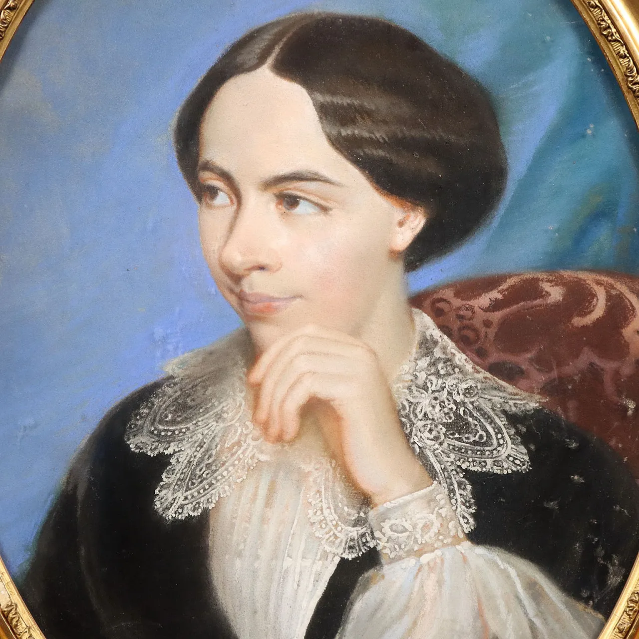 Half-length figure of a woman, pastels on cardboard, 19th century 3