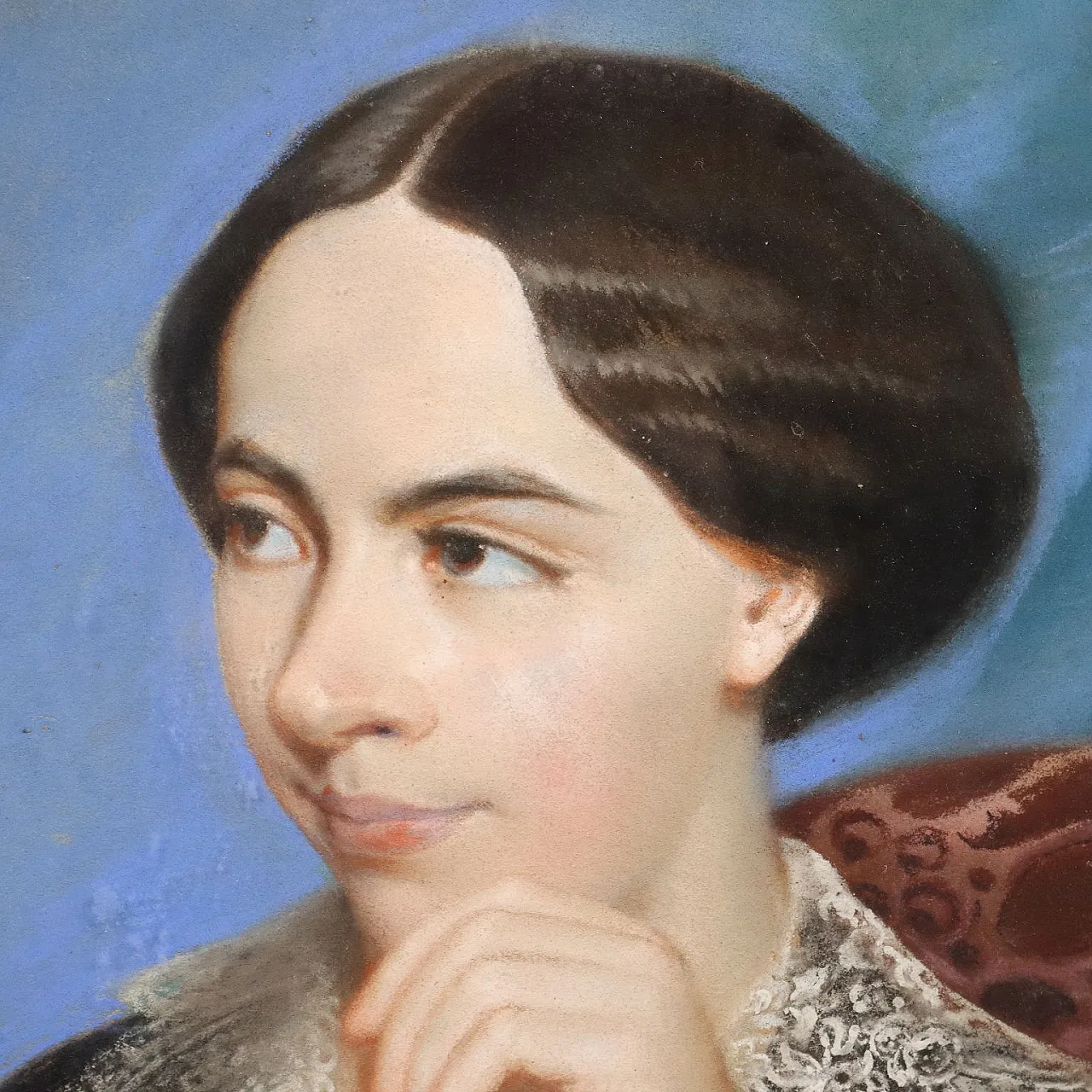 Half-length figure of a woman, pastels on cardboard, 19th century 4