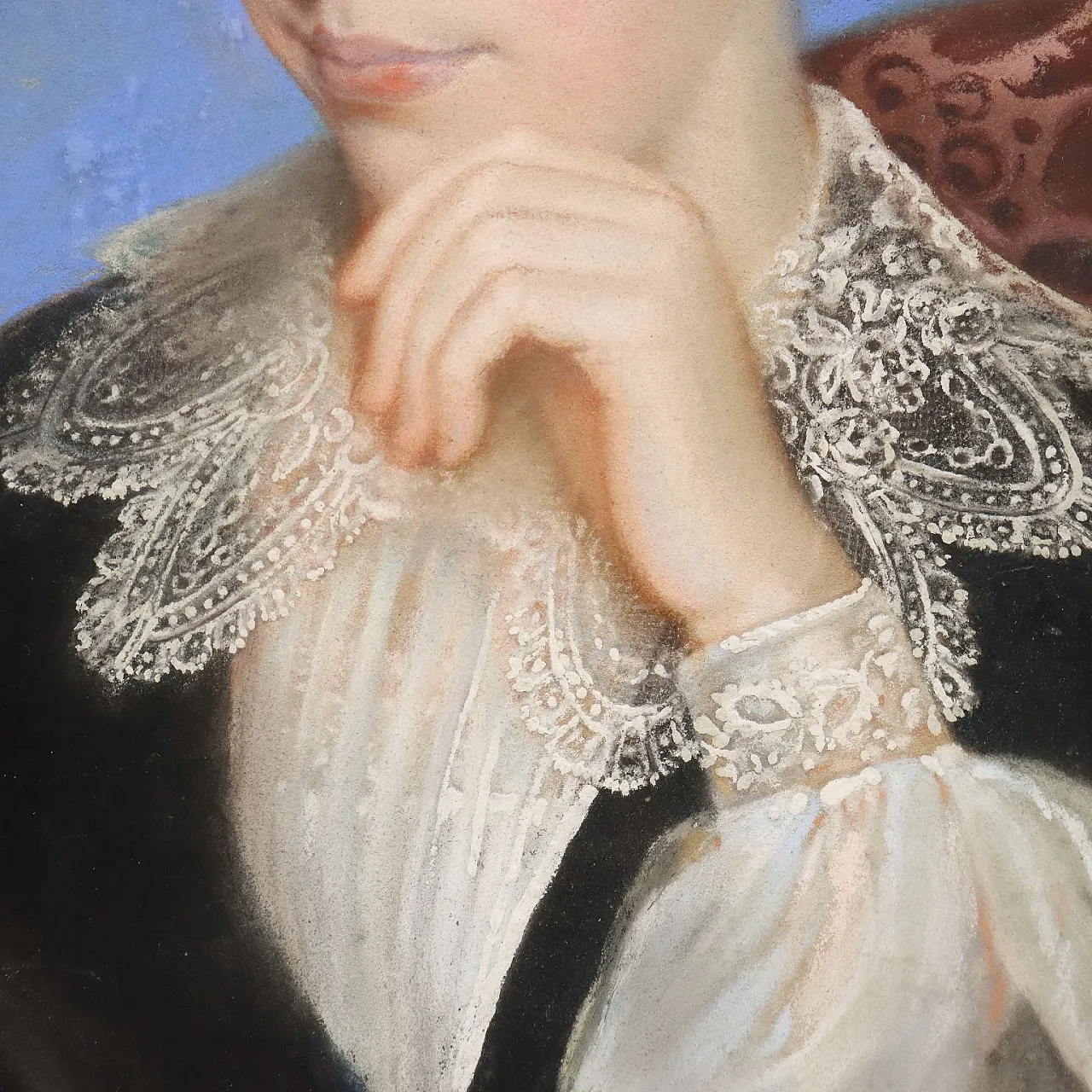 Half-length figure of a woman, pastels on cardboard, 19th century 5