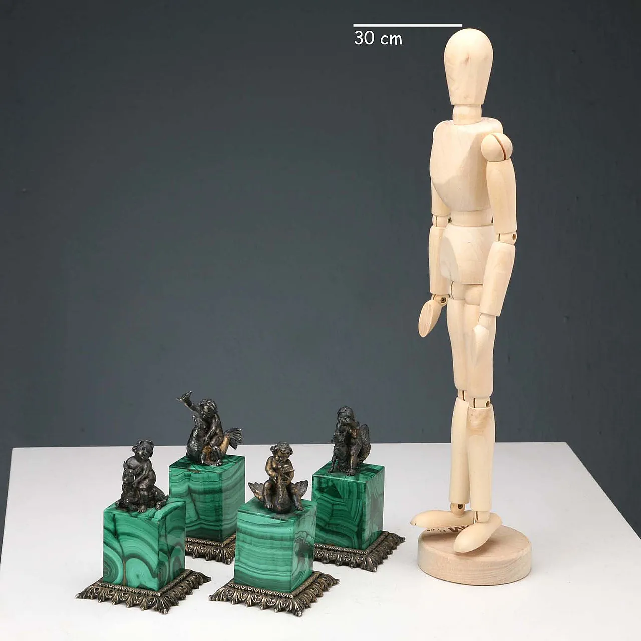 4 Sculture in argento scene giocose di bambini con animali, '900 2