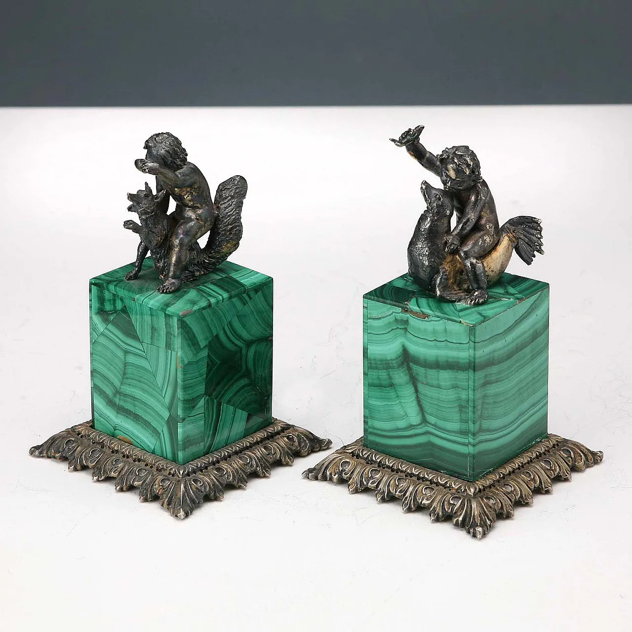 4 Sculture in argento scene giocose di bambini con animali, '900 5