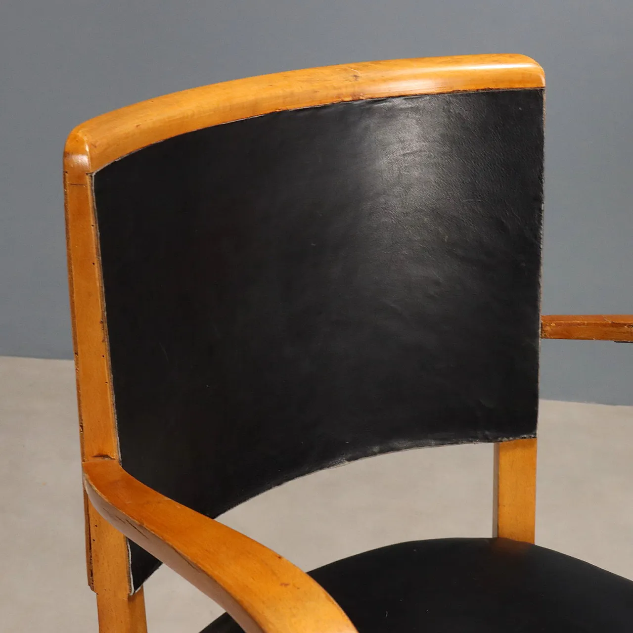 Black wood and faux leather swivel chair, 20th century 3