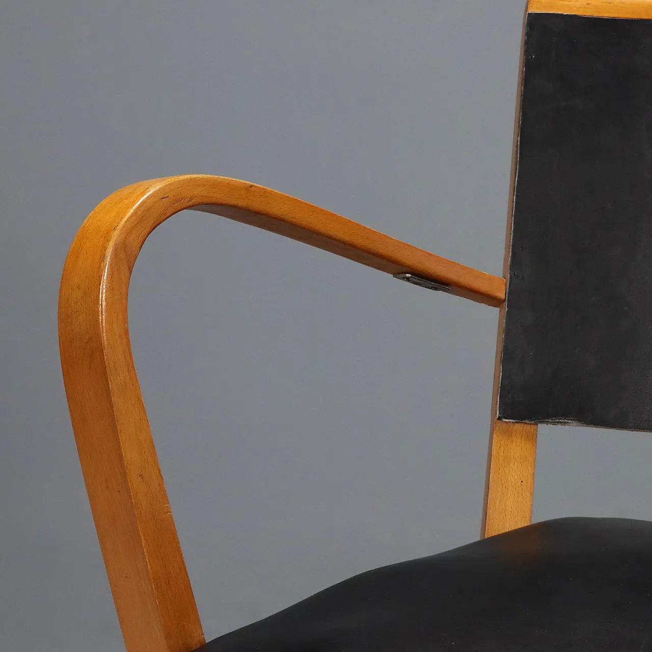 Black wood and faux leather swivel chair, 20th century 5