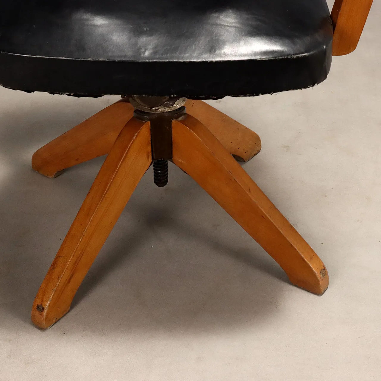 Black wood and faux leather swivel chair, 20th century 6