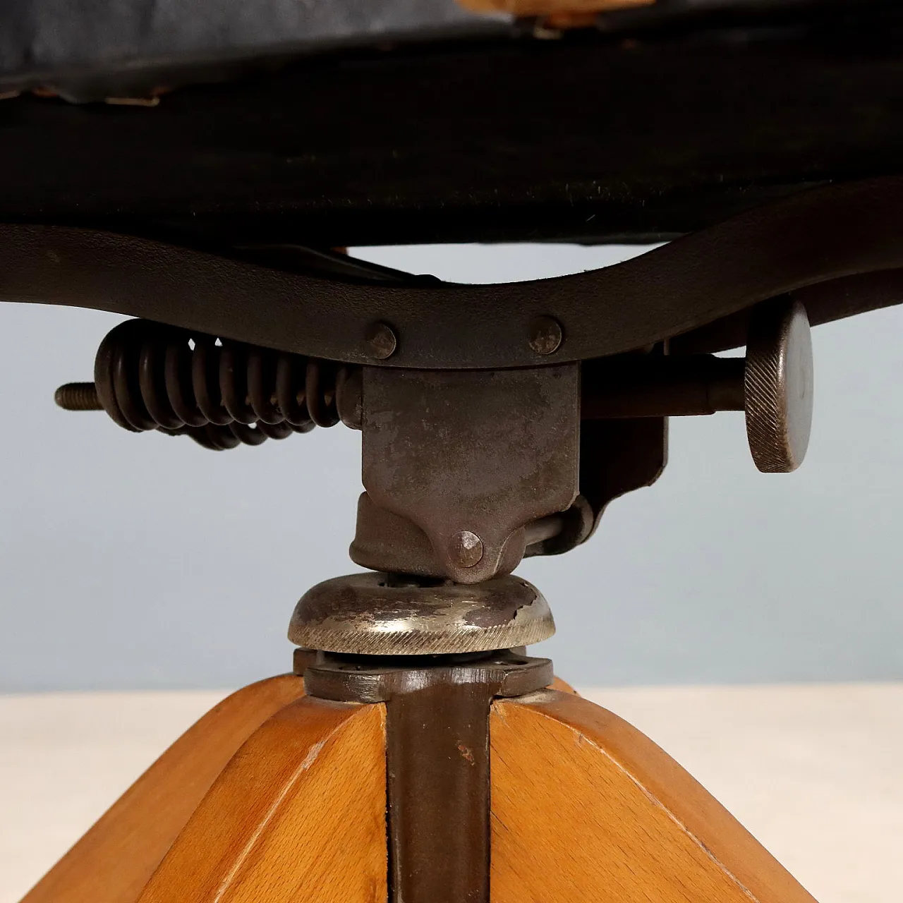 Black wood and faux leather swivel chair, 20th century 9