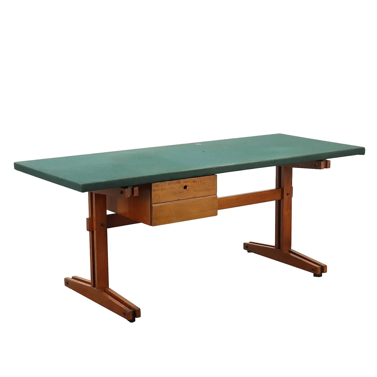 Scrivania in legno con piano rivestito in tessuto, anni '60 1