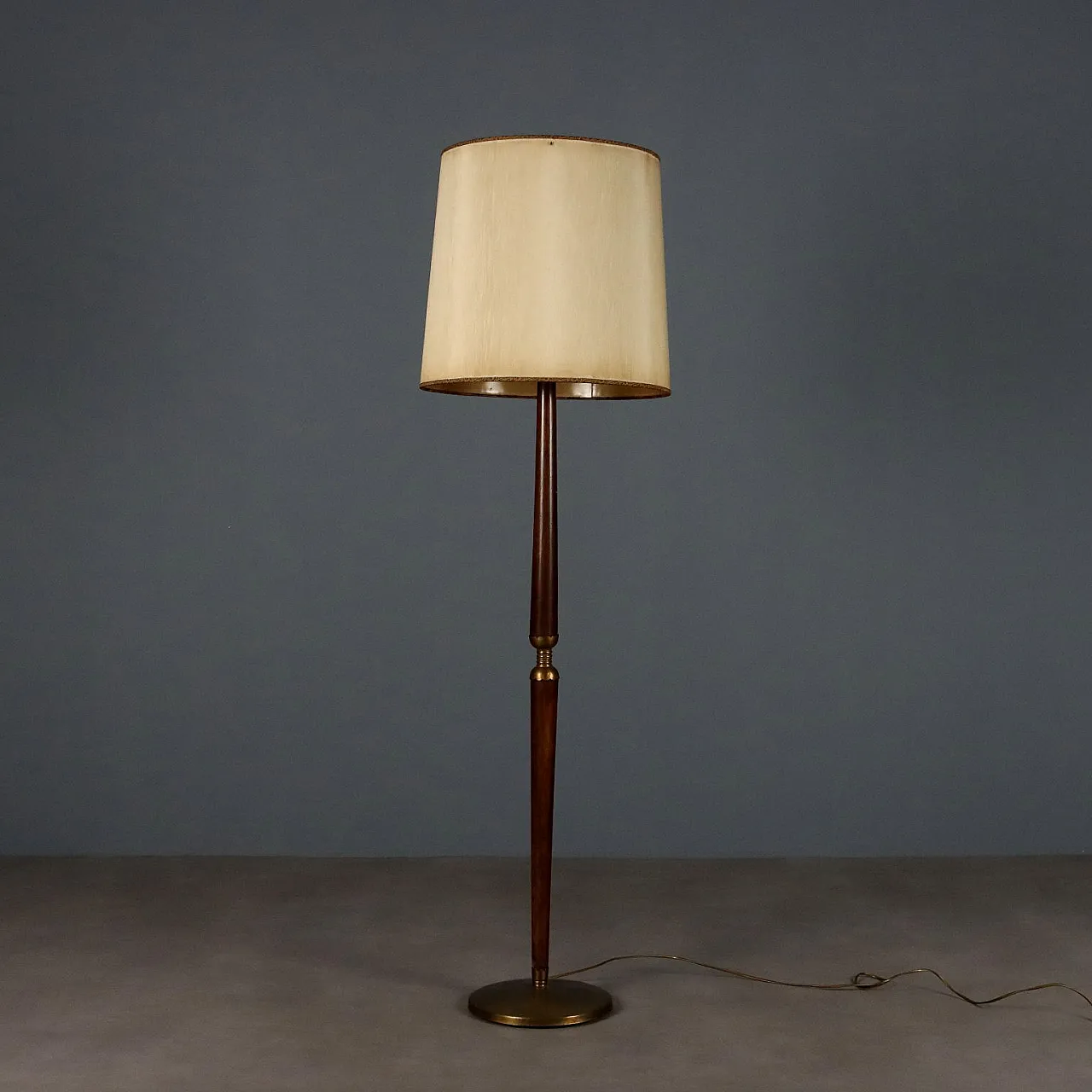 Stained wood lamp, brass, fabric/paper, 20th century 6