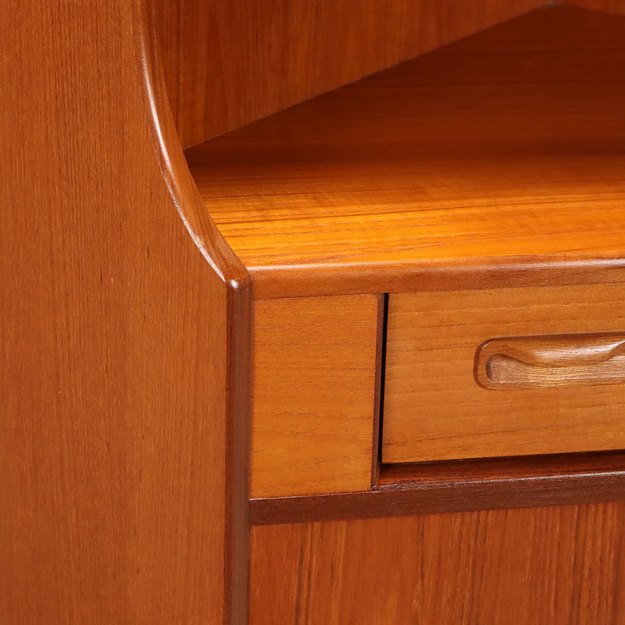 Corner unit in teak with open compartments, 20th century 9