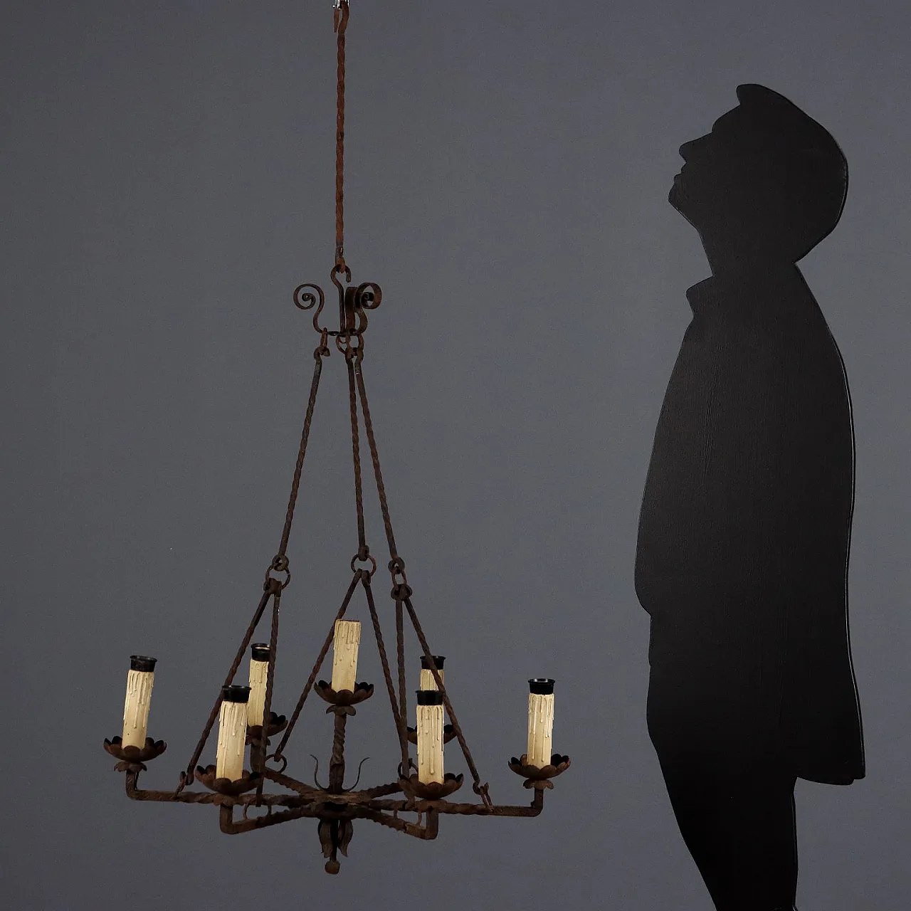 Seven-light wrought iron chandelier, 19th century 2