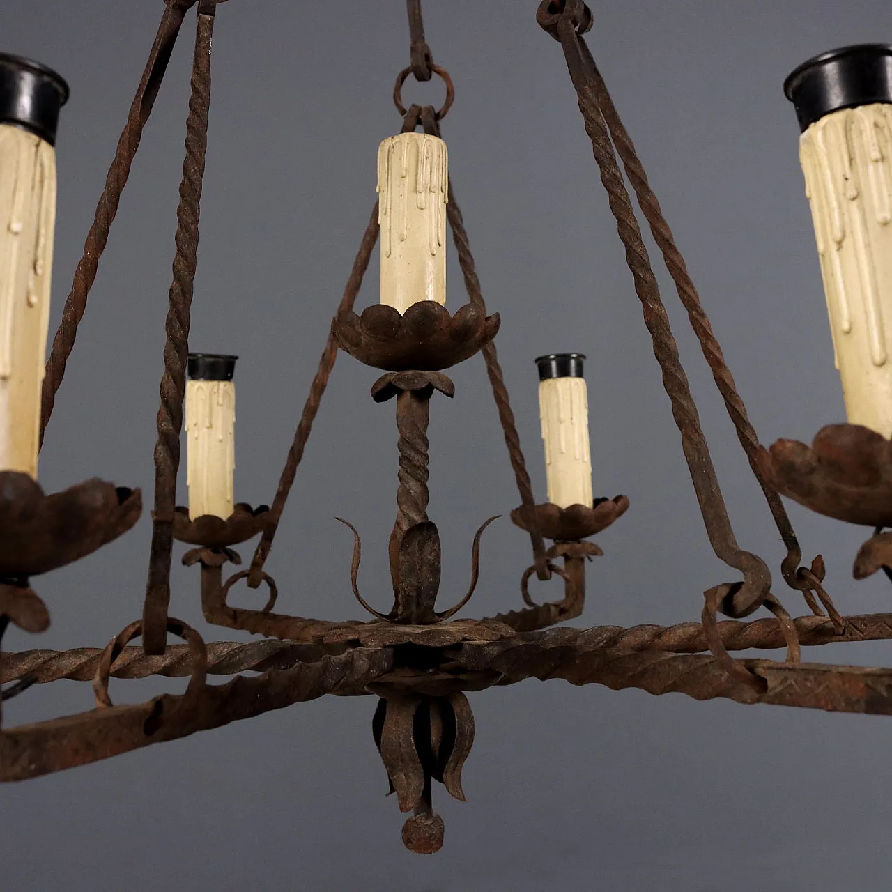 Seven-light wrought iron chandelier, 19th century 6