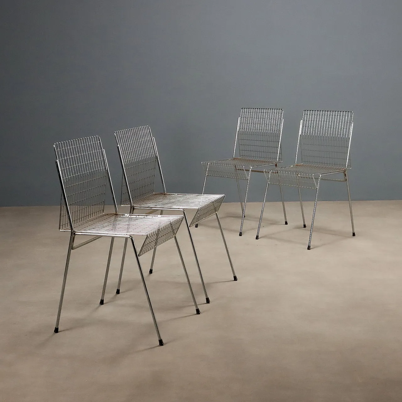 4 Chrome Metal Dining Chairs, mid-20th century 1
