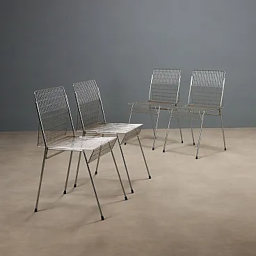 4 Chrome Metal Dining Chairs, mid-20th century