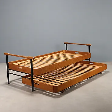 Pair of Tecno L75 beds by Osvaldo Borsani in wood, 20th century