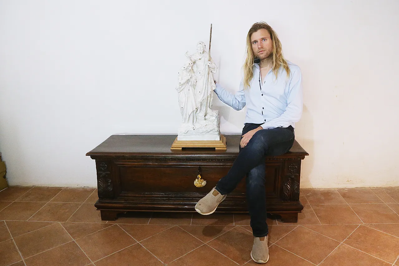 Preparatory plaster sculpture baptism Jesus John the Baptist, 20s 20